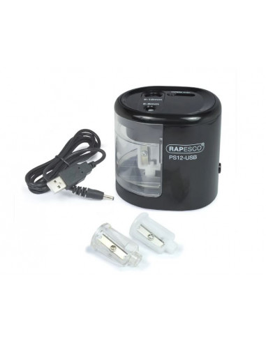 Ascutitoare dubla Rapesco PS12-USB, automata, negru,RP-1449