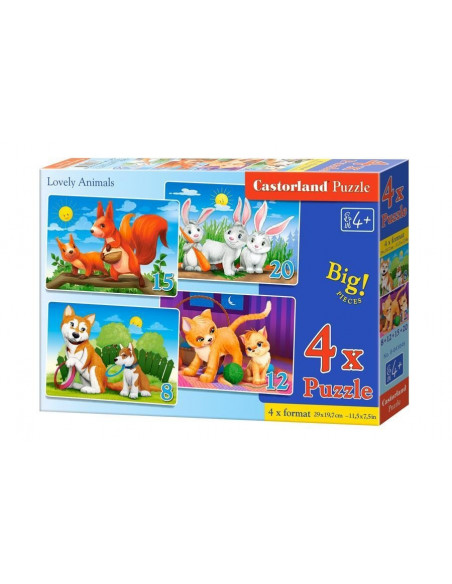 Animale Simpatice, Puzzle Castorland 4 In 1 - 8, 12, 15, 20
