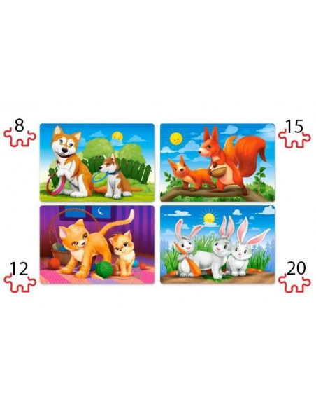 Animale Simpatice, Puzzle Castorland 4 In 1 - 8, 12, 15, 20