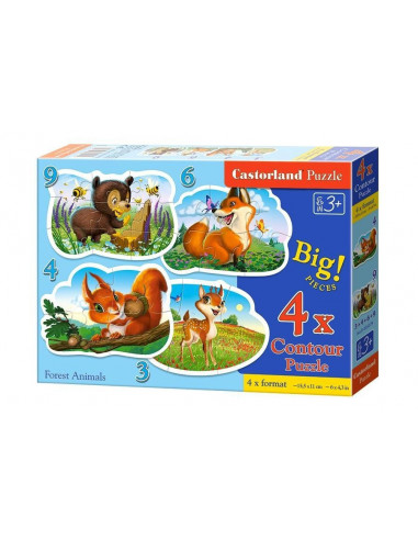 Animale Din Padure, Puzzle Castorland 4 In 1 - 3, 4, 6, 9