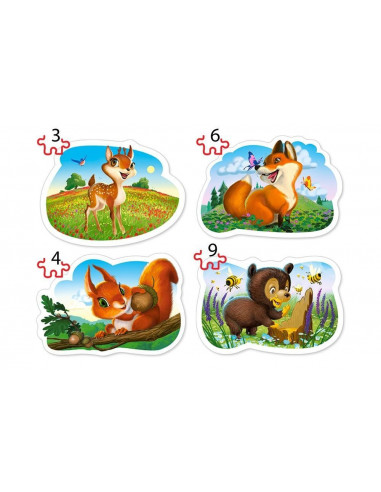Animale Din Padure, Puzzle Castorland 4 In 1 - 3, 4, 6, 9