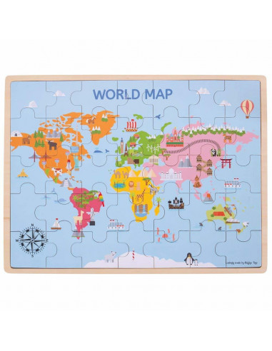 Puzzle din lemn - Harta lumii (35 piese),BJ098