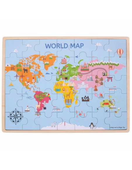 Puzzle din lemn - Harta lumii (35 piese),BJ098