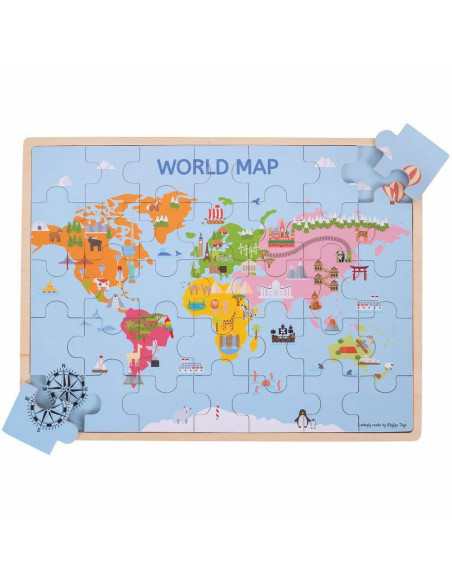 Puzzle din lemn - Harta lumii (35 piese),BJ098