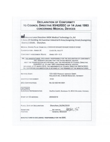Pulsoximetru digital, Certificat Medical,C101A3