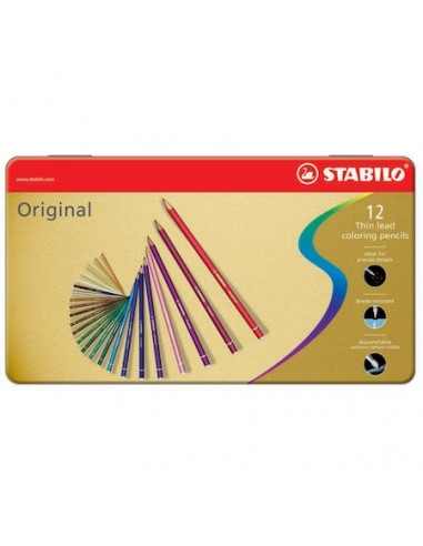 SW87736,Set 12 creioane colorate Stabilo Original, cutie metal