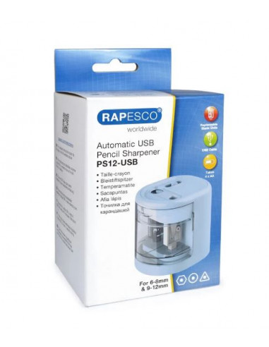 Ascutitoare dubla Rapesco PS12-USB, automata, albastru,RP-1447