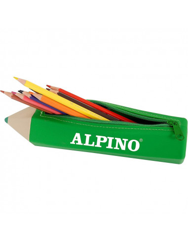 Penar cu fermoar, forma creion, 12 creioane colorate incluse