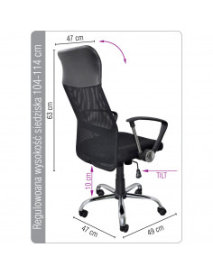 Scaun de birou, brate metalice, rotile, mesh textil/piele 2