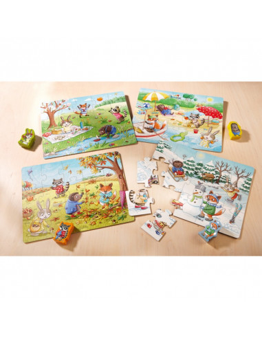 Set 4 puzzle-uri cu figurine Anotimpurile, HABA,301888
