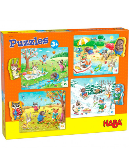 Set 4 puzzle-uri cu figurine Anotimpurile, HABA,301888