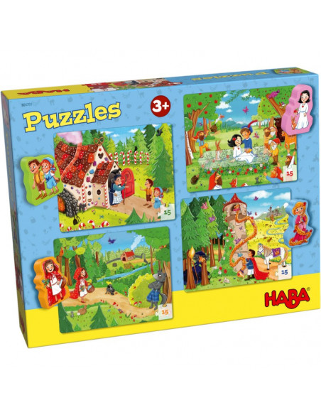 Set 4 puzzle-uri cu figurine In lumea basmelor, HABA,304701