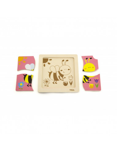 Puzzle din lemn din 4 piese mari - albina, Viga,50138