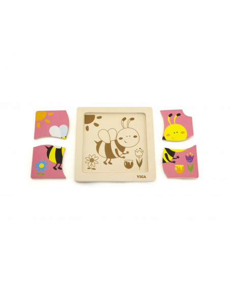 Puzzle din lemn din 4 piese mari - albina, Viga,50138