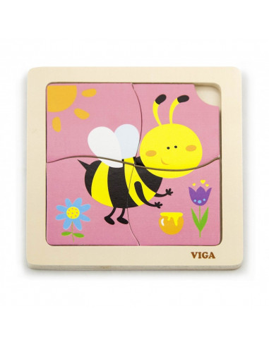 Puzzle din lemn din 4 piese mari - albina, Viga,50138