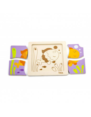 Puzzle din lemn din 4 piese mari - peste, Viga,50144