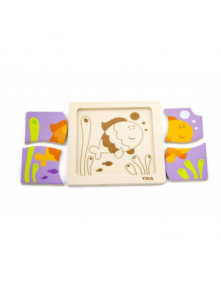Puzzle din lemn din 4 piese mari - peste, Viga,50144
