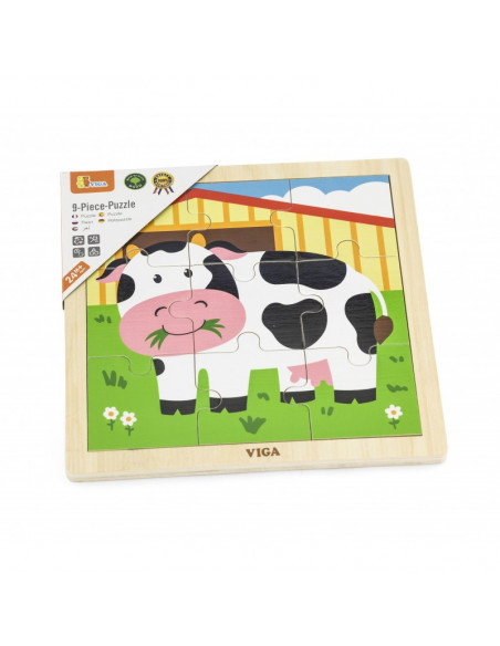 Puzzle din 9 piese mari - vaca, Viga,51438