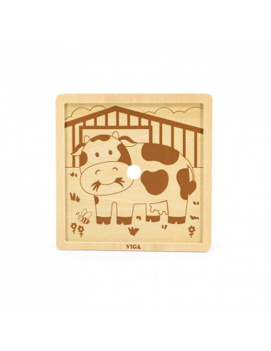 Puzzle din 9 piese mari - vaca, Viga,51438