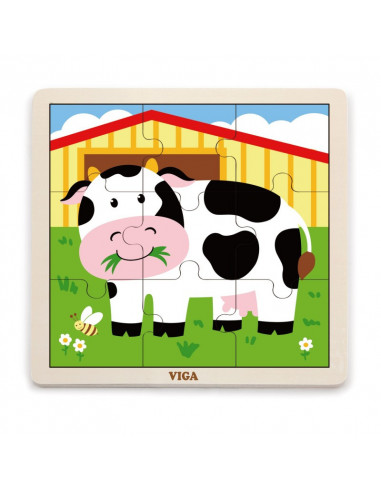 Puzzle din 9 piese mari - vaca, Viga,51438