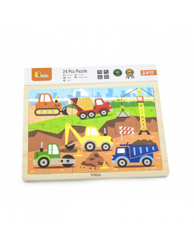 Puzzle Vehicule pentru constructii, 24 piese, Viga,51463 Puzzle Vehicule pentru constructii, 24 piese, Viga,51463