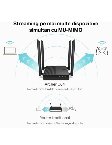 ROUTER TP-LINK wireless 1200Mbps, MU-MIMO, 4 porturi Gigabit, 4