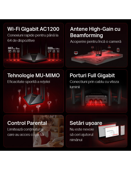 ROUTER MERCUSYS wireless 1200Mbps, 2 porturi LAN Gigabit, 1