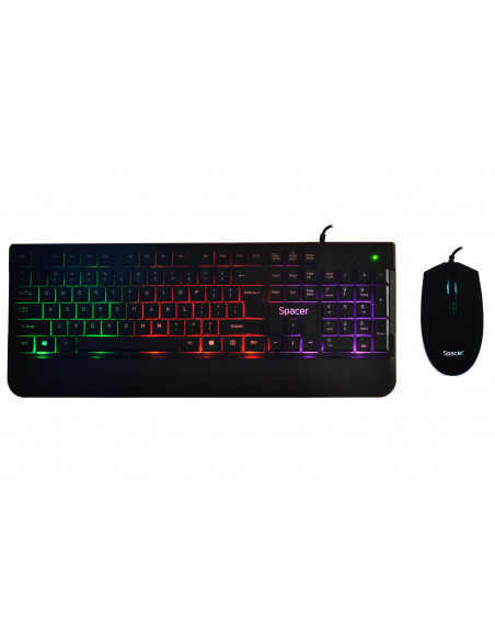 KIT gaming SPACER USB INVICTUS, tastatura RGB rainbow + mouse