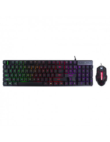 KIT gaming SPACER USB, tastatura RGB rainbow + mouse optic 7