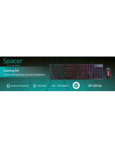 KIT gaming SPACER USB, tastatura RGB rainbow + mouse optic 7