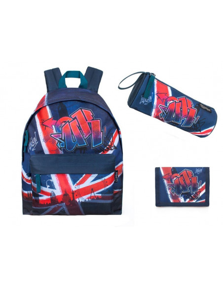 Set scoala Union Jack - Ghiozdan, Penar etui oval, Portofel, 20 Set scoala Union Jack - Ghiozdan, Penar etui oval, Portofel, 20
