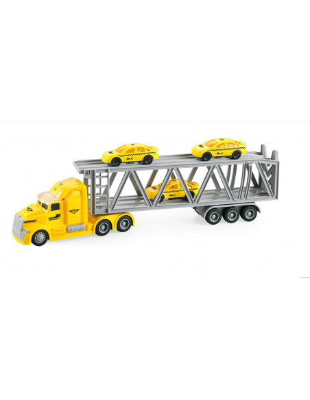 Camion Trailer Cu Masinute Taxi Frictiune Lumini Si Sunete