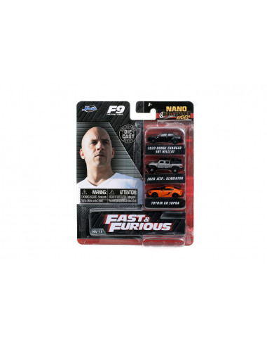 Fast And Furious 3 Set 3 Nano-masini Metalice 4cm,253201003