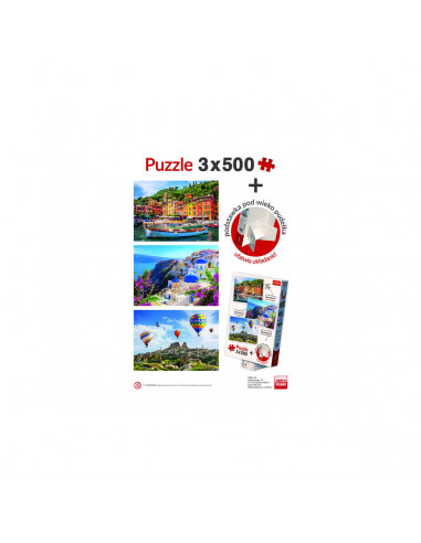 Set Puzzle Trefl 3 X 500 Portofino Santorini Cappadocia,91698