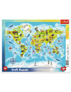 Puzzle 25 Plansa Harta Lumii Cu Animale,31340
