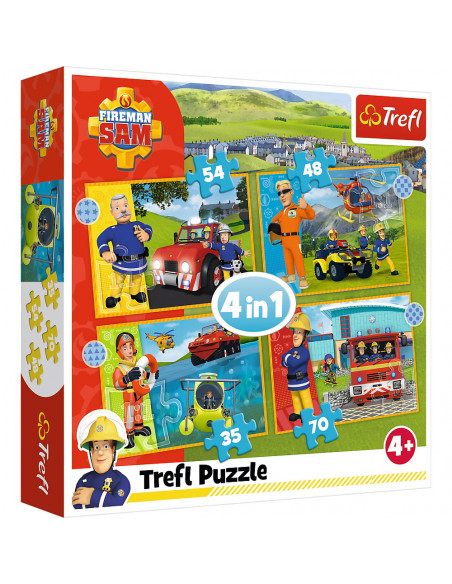 Puzzle Trefl 4in1 Pompierul Sam - Curajosul Sam,34387