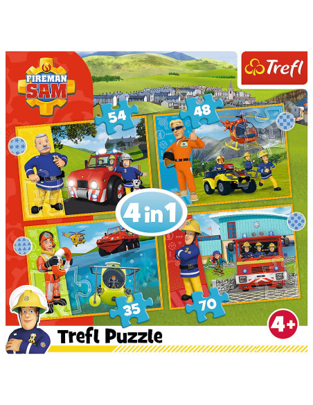 Puzzle Trefl 4in1 Pompierul Sam - Curajosul Sam,34387