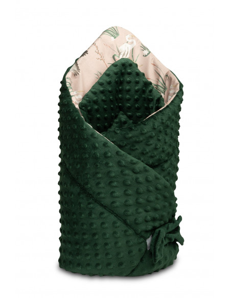 Paturica nou-nascut Sensillo Minky Wrap Pasari Bej/Smarald