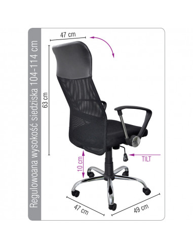 Scaun de birou, brate metalice, rotile, mesh textil/piele