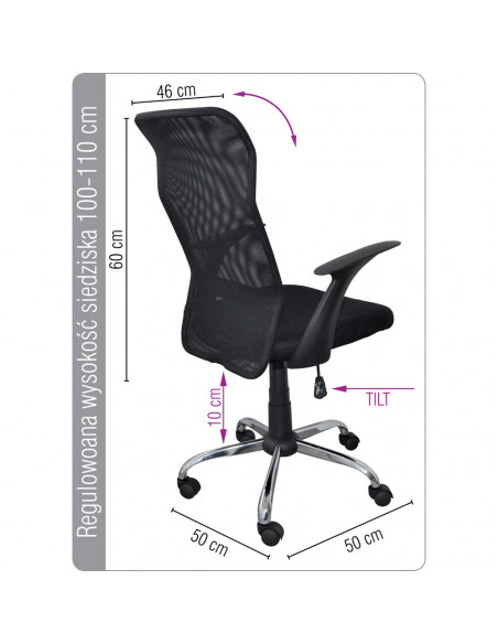 Scaun de birou, brate plastic, rotile, mesh textil, Office