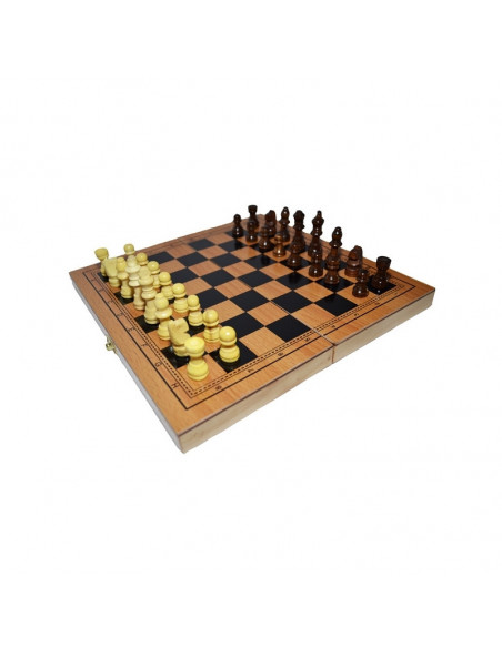 Joc 3 in 1: Sah, table, dame! Cutie lemn, 29x15cm,ROB-A3023