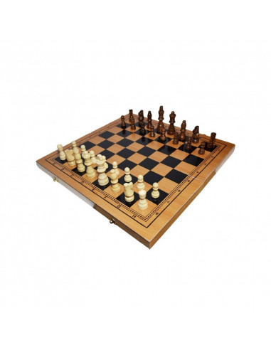 Joc 3 in 1: Sah, table, dame! Cutie lemn, 40x19cm,ROB-A4028