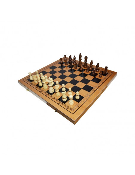 Joc 3 in 1: Sah, table, dame! Cutie lemn, 40x19cm,ROB-A4028