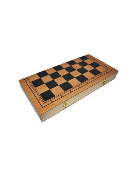Joc 3 in 1: Sah, table, dame! Cutie lemn, 40x19cm,ROB-A4028