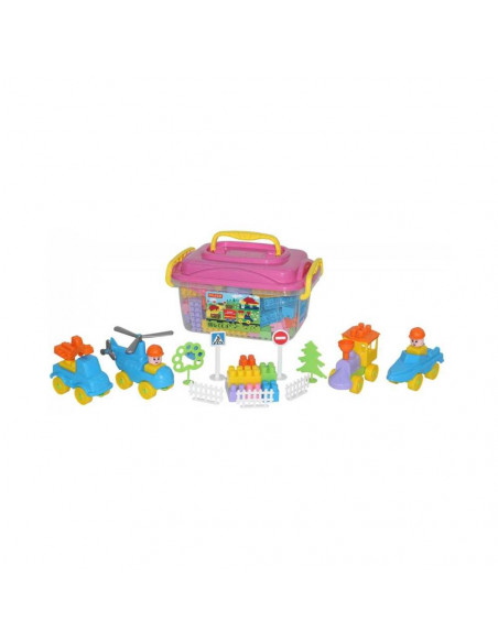 Set cuburi+jucarii, 128pcs/cutie, 37x24x21 cm, POLESIE,ROB-56153
