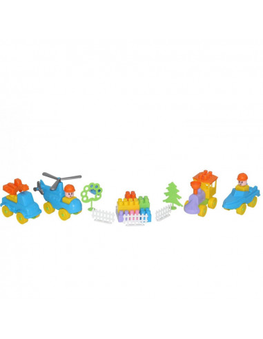 Set cuburi+jucarii, 128pcs/cutie, 37x24x21 cm, POLESIE,ROB-56153