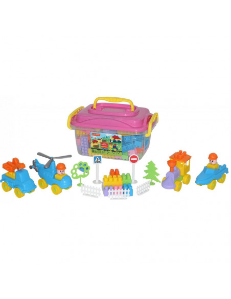 Set cuburi+jucarii, 128pcs/cutie, 37x24x21 cm, POLESIE,ROB-56153