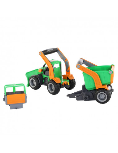 Tractor cu plug si remorca-bazin - GripTrac, 51x14x20 cm