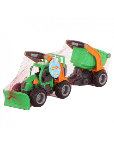 Tractor cu plug si remorca-bazin - GripTrac, 51x14x20 cm