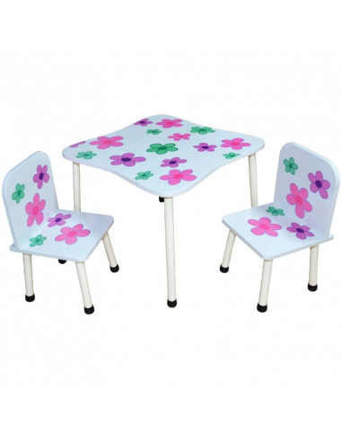 Masuta cu 2 scaunele, MDF+metal/flori,ROB-DT-30
